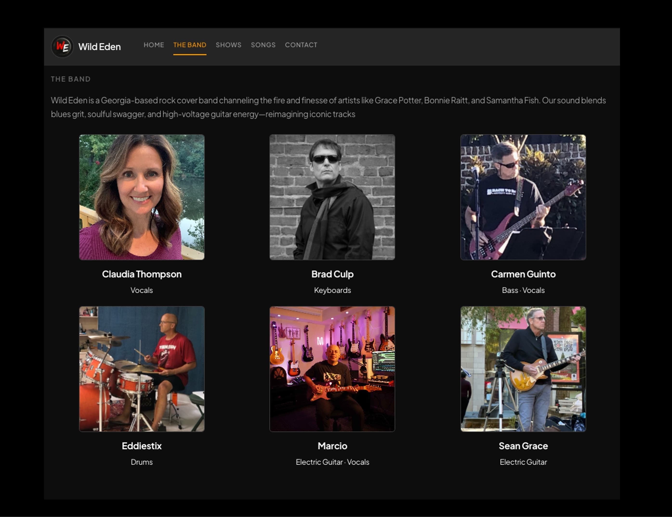 Band members section example